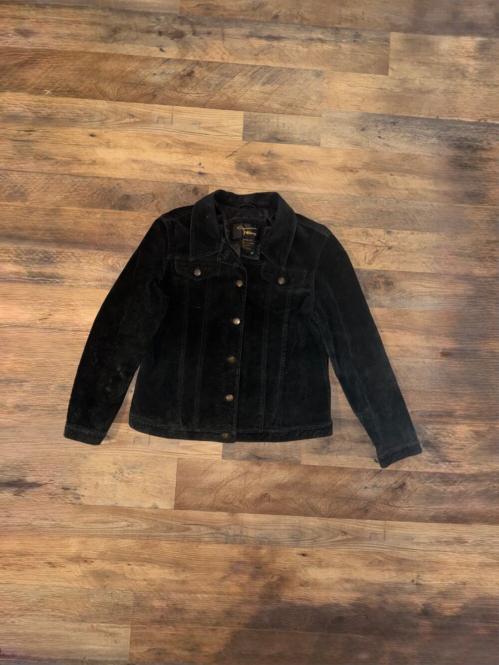 Fabio women’s vintage black suede leather trucker jacket